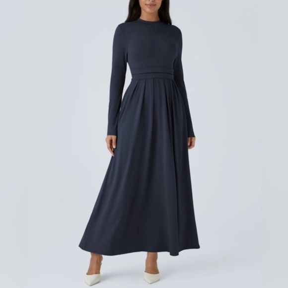 Halara | NWT Dark Sapphire Long Sleeve Flare Maxi Casual Dress M - Picture 1 of 5